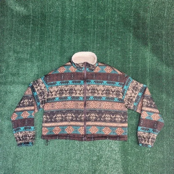 Zaful Women's Western Cropped Sweater w/ zipper Sz: 4 Geometric Pattern EUC - Picture 2 of 8